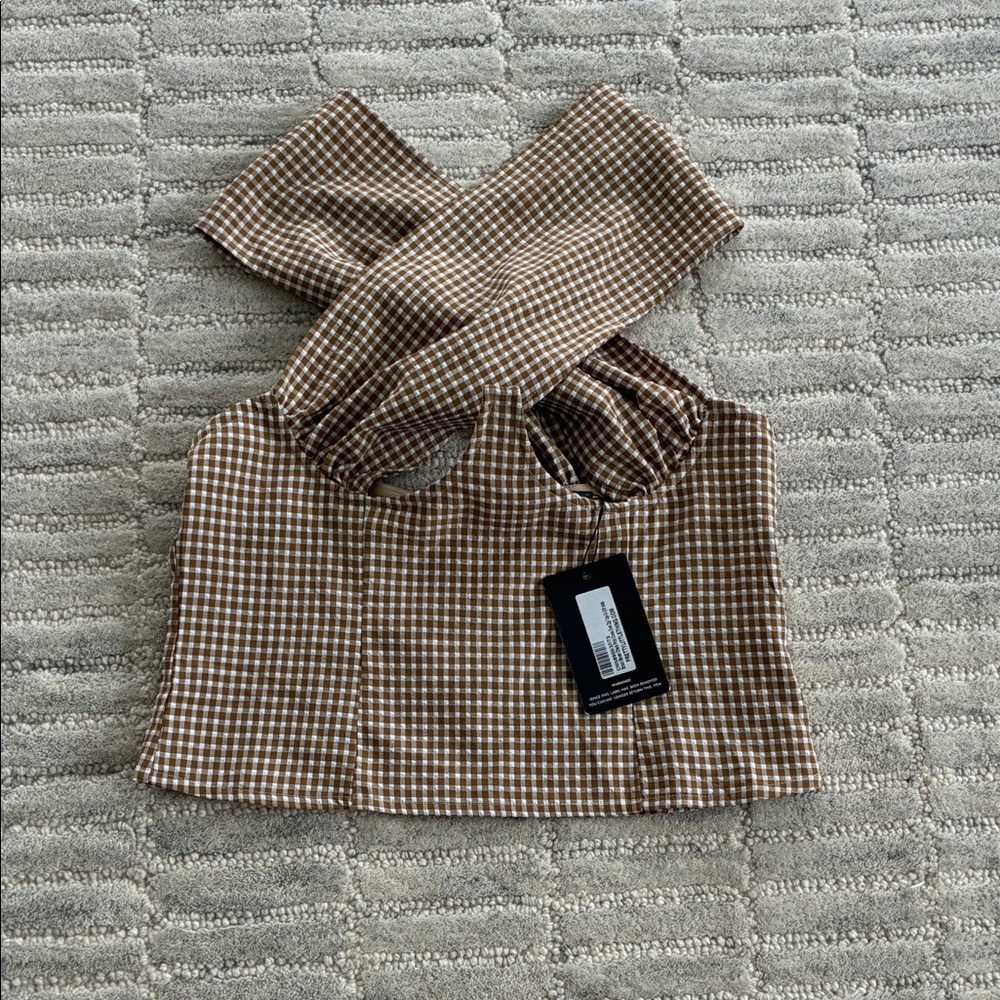 PrettyLittleThing Tan Checkered Top